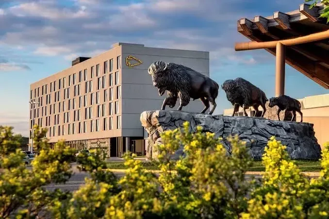Resort grounds under open prairie sky